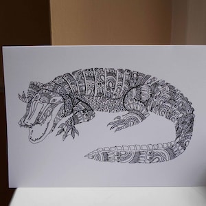 Alligator Greeting Card - Alligator Print - Handdrawn
