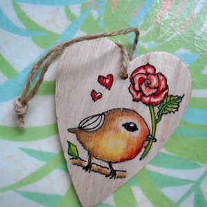 Robin and Rose, Personalised Gift, In Memory Of, Christmas Robin WoodenTag, Red Rose Decor, Flower, Made in UK, BFF, Gift for Her
