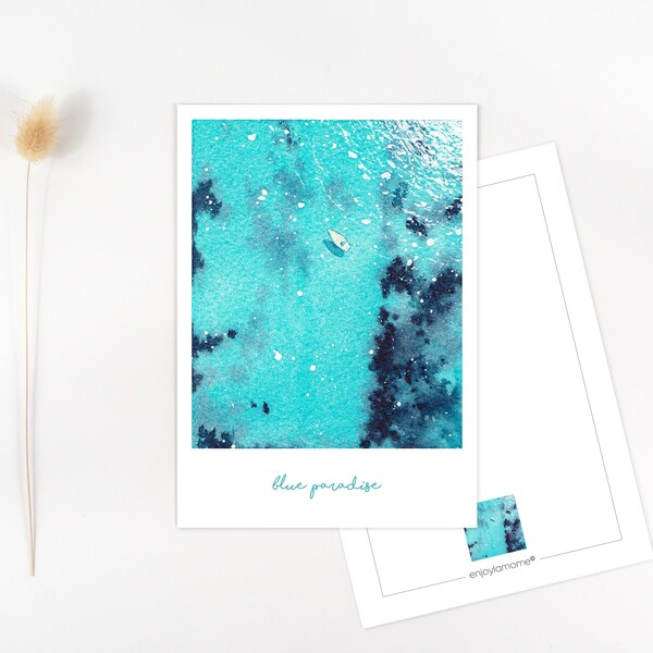 CARTE A6 (+enveloppe blanche) paysage bateau mer vacances été | Impression aquarelle | carterie - déco - papeterie