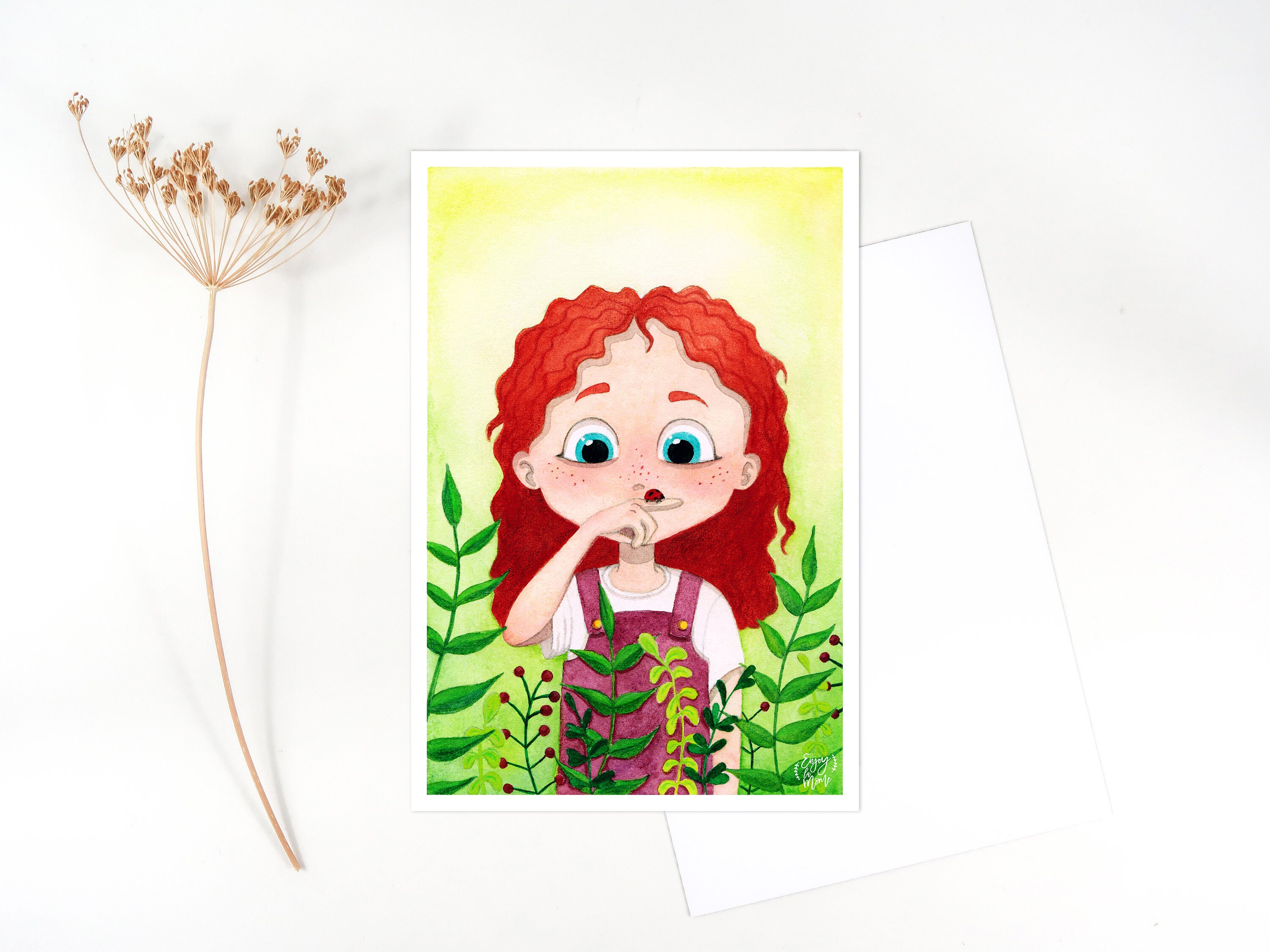 Carte Illustration Aquarelle Enfant Nature Coccinelle A6