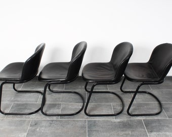 Italiaanse buisframe stoelen met zwart leer van Thema