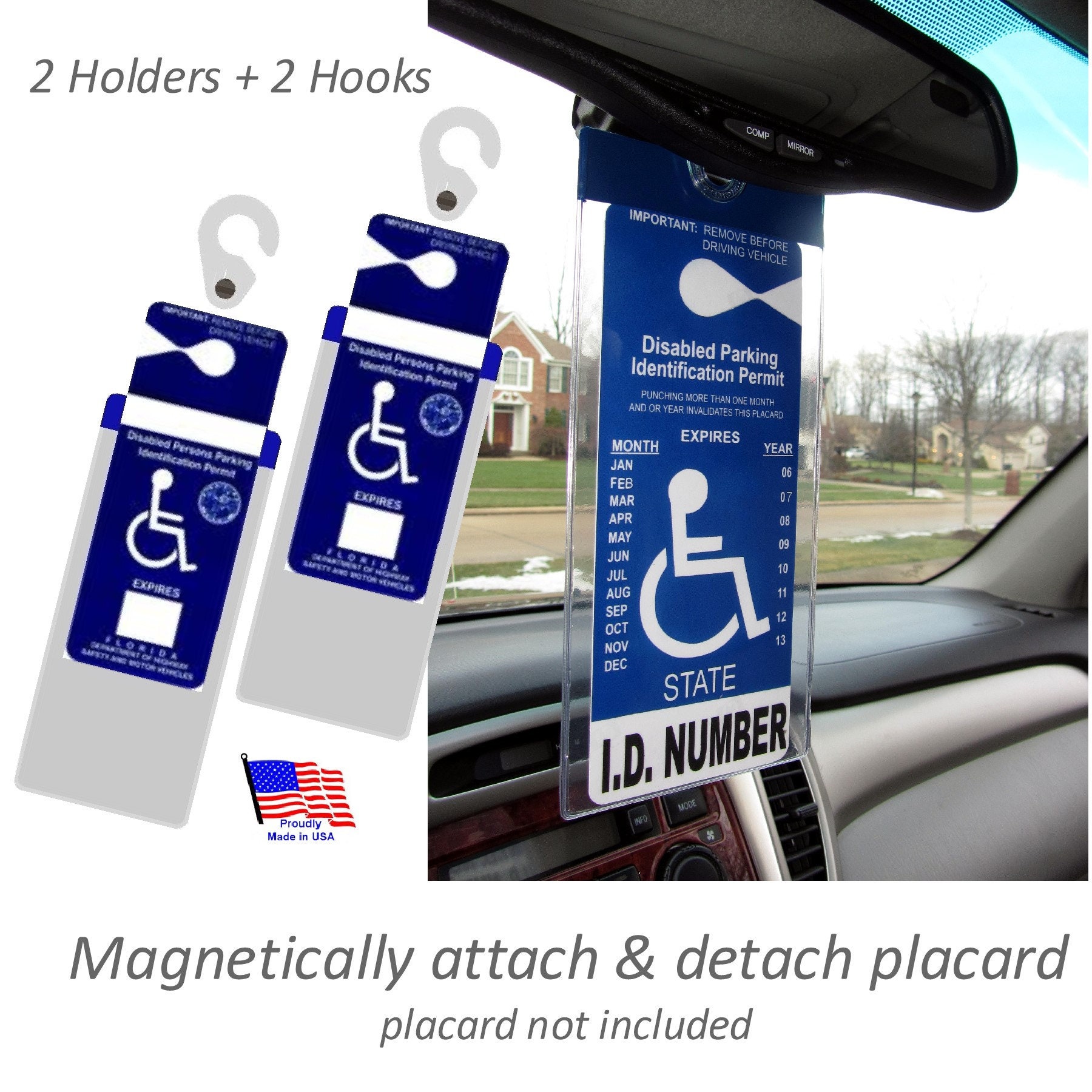 2 Mirortag Holders for Hadicap and All Parking Placard Permits.  Magnetically Attach & Detatch Your Permit With Your Eyes Closed. Made in USA  