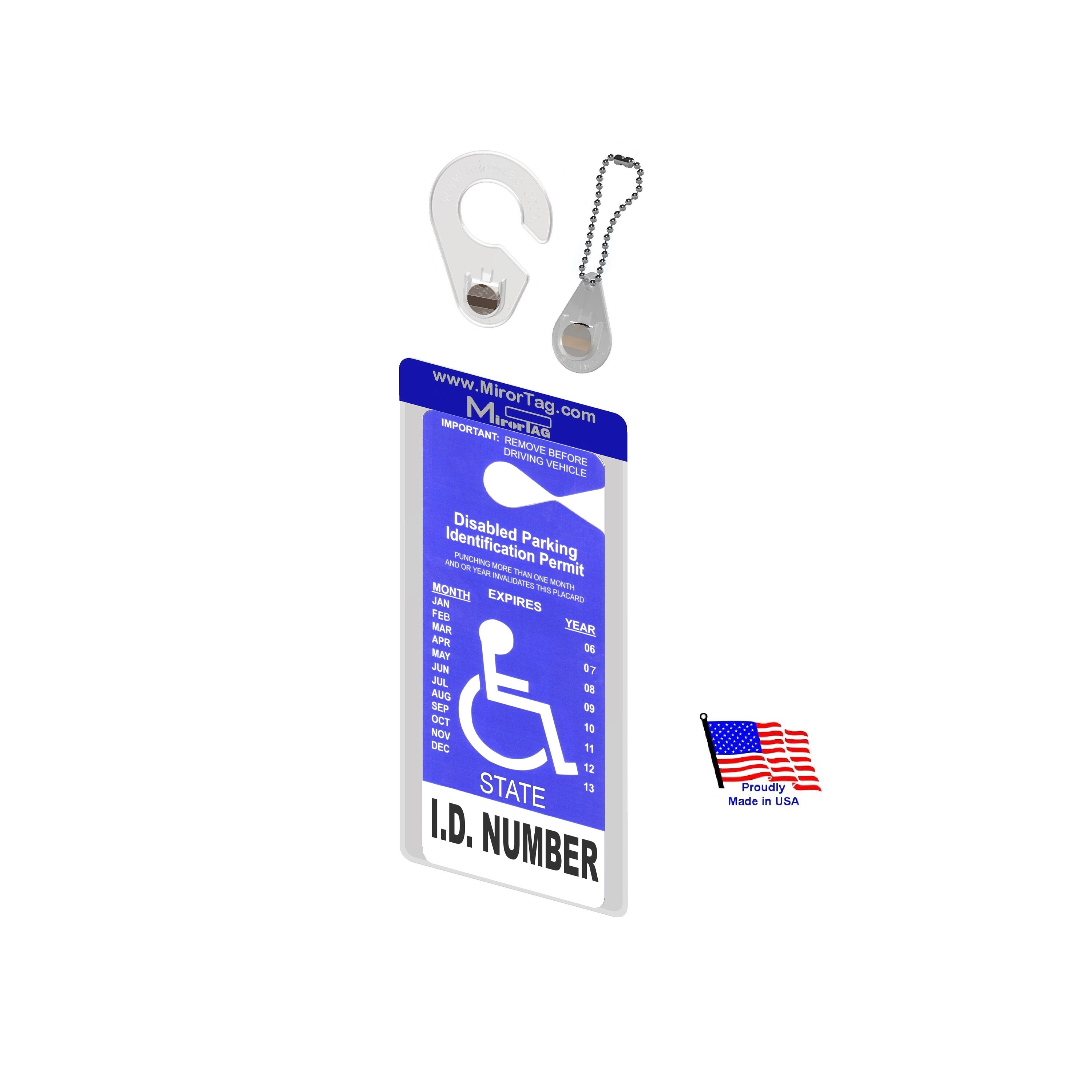 Mirortag Holder With 1 Hook & 1 Charm Handicap Placard Holder and  Protector. Magnetically Attach / Detach Your Parking Placard. Made in USA 