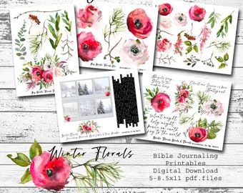 Winter Florals Bible Journaling Printable, Digital Download