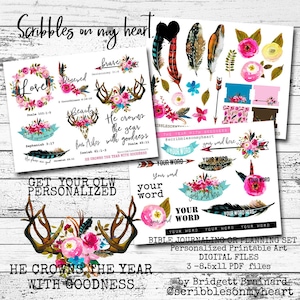 He Crowns the Year with Goodness, Bible Journaling Printable, Personalized One Little Word, Digital Download