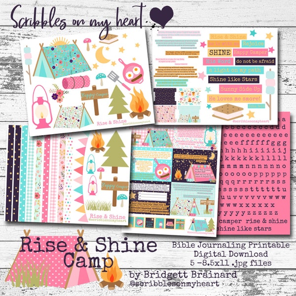 Rise and Shine Camp Bible Journaling Printable, Digital Printable