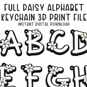 Paquete de archivos STL para llaveros con alfabeto floral, archivo de impresión 3D con inicial de margarita (descarga digital)