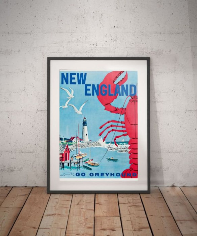 poster Wall art reproduction. poster New England : Vintage Travel advert