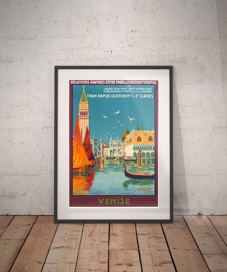 VENICE ITALY GONDOLA CANAL Poster Vintage Advertising Travel Canvas art Prints