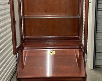 Ethan Allen Georgian Court Secretary Desk Cherry Lighted Curio Top 11 9203 Keys