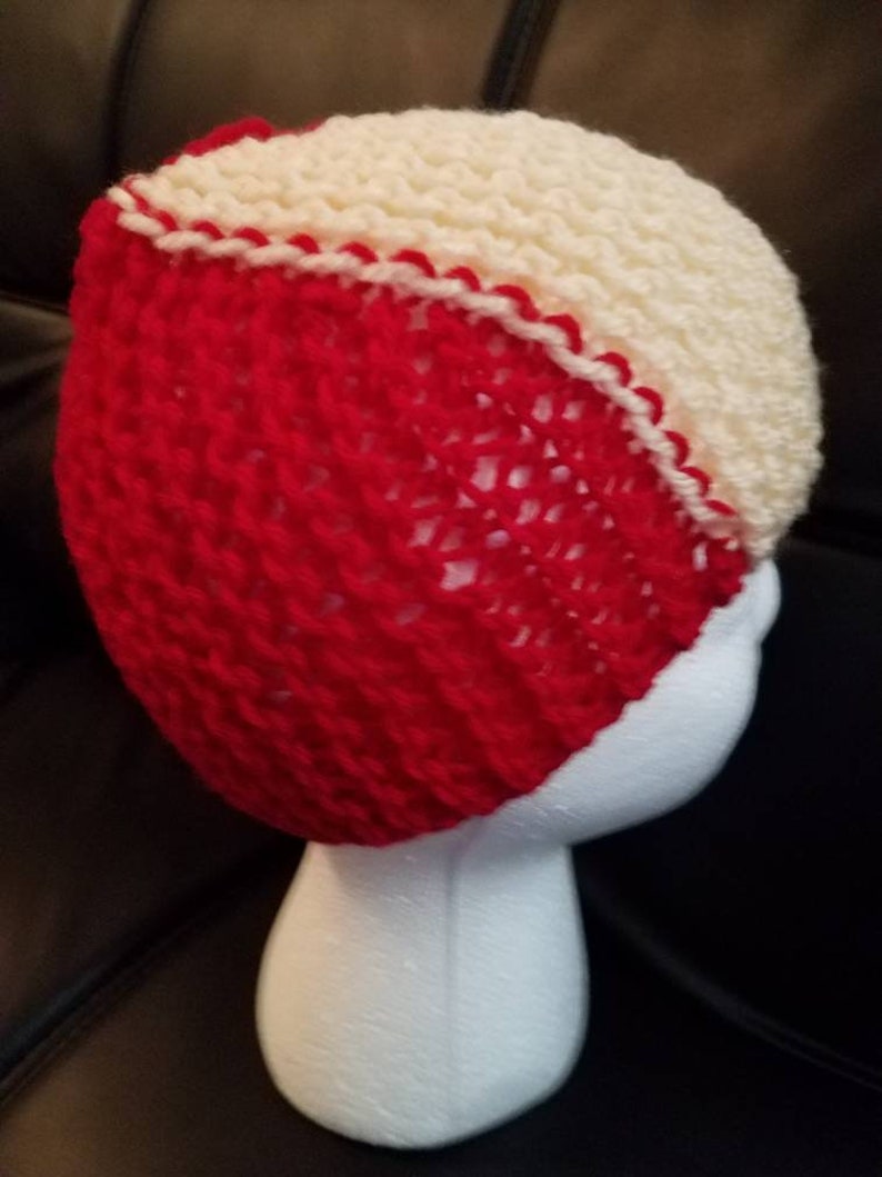 Red and White Handmade Unisex Knitted Beanie