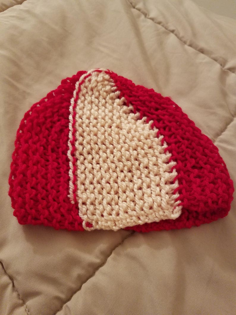 Red and White Handmade Unisex Knitted Beanie