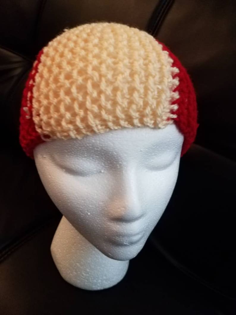 Red and White Handmade Unisex Knitted Beanie