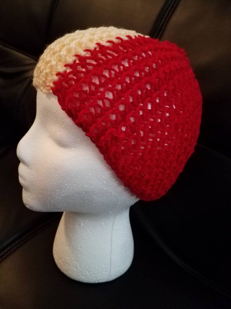 Red and White Handmade Unisex Knitted Beanie