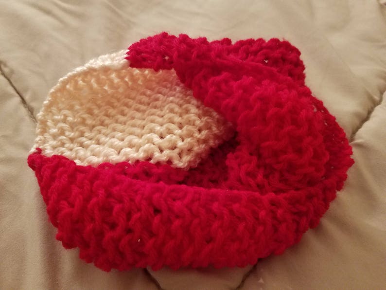 Red and White Handmade Unisex Knitted Beanie