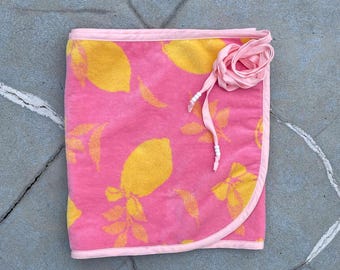 Pink Yellow Lemon Terry Towel Wrap Skirt Beach Sarong
