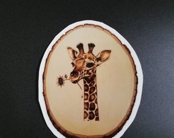 Vinyl Sticker - wood burned giraffe