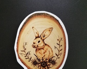 Vinyl sticker - wood burned bunny