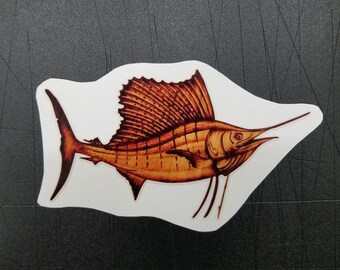 Vinyl sticker | wood burning sail fish