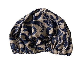 Reusable Shower Cap made of Waterproof Linen Gray with royal blue