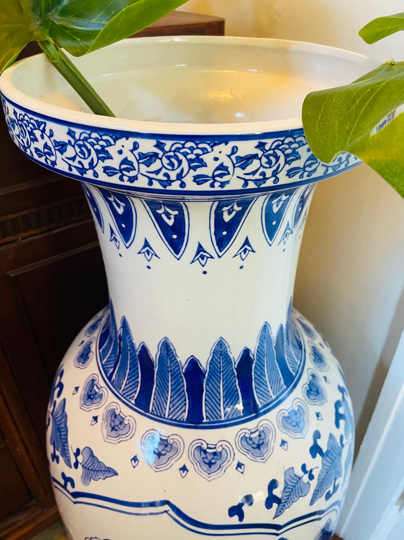 Vintage Chinoiserie Extra Large Floor Vase 36 tall Blue and Etsy