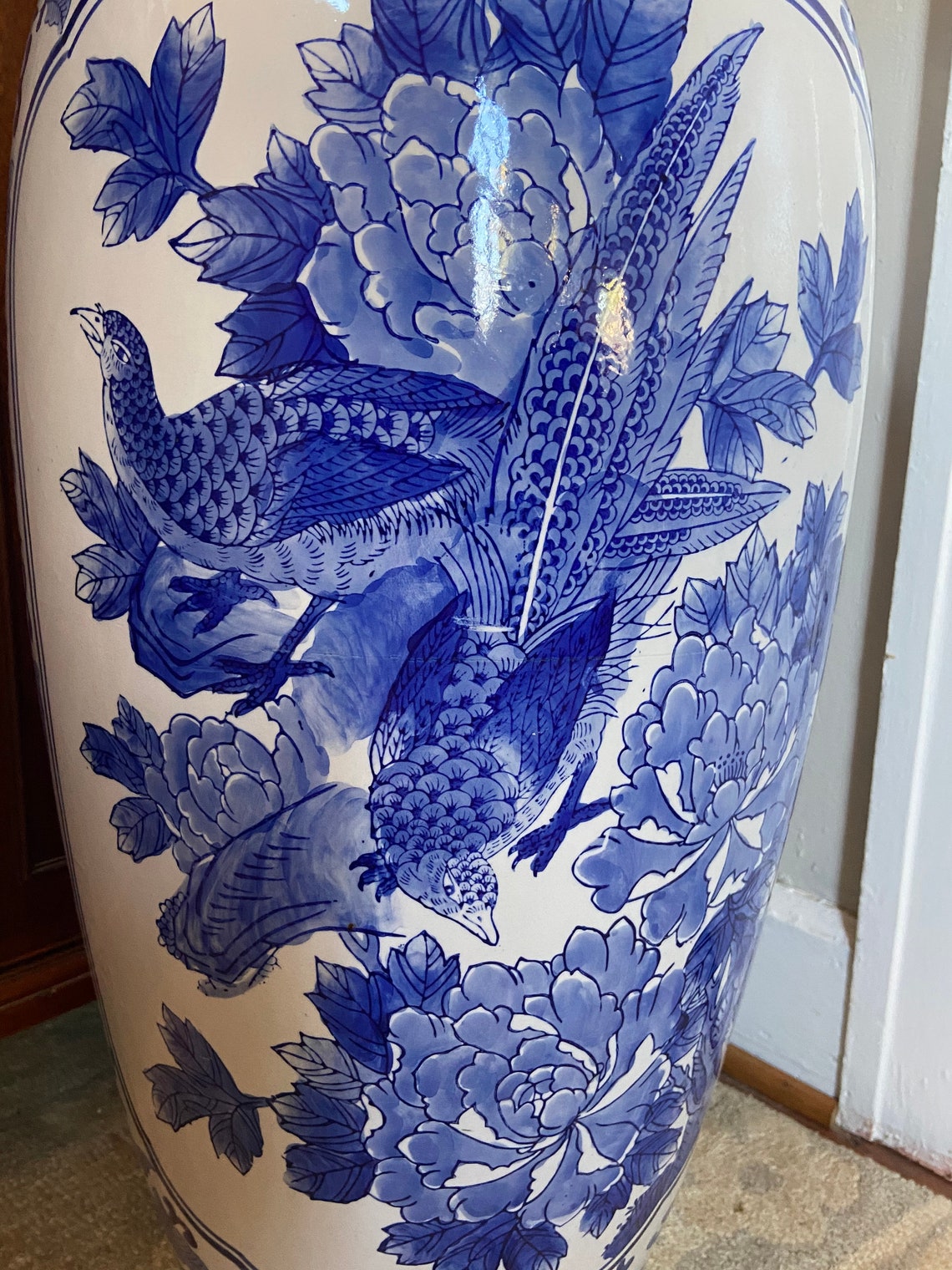 Vintage Chinoiserie Extra Large Floor Vase 36 tall Blue and Etsy