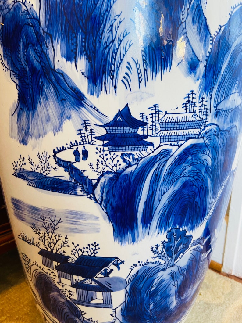 Vintage Chinoiserie Extra Large Floor Vase 36 tall Blue and Etsy