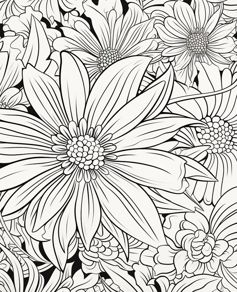 Floral Coloring Pages for Adults Etsy