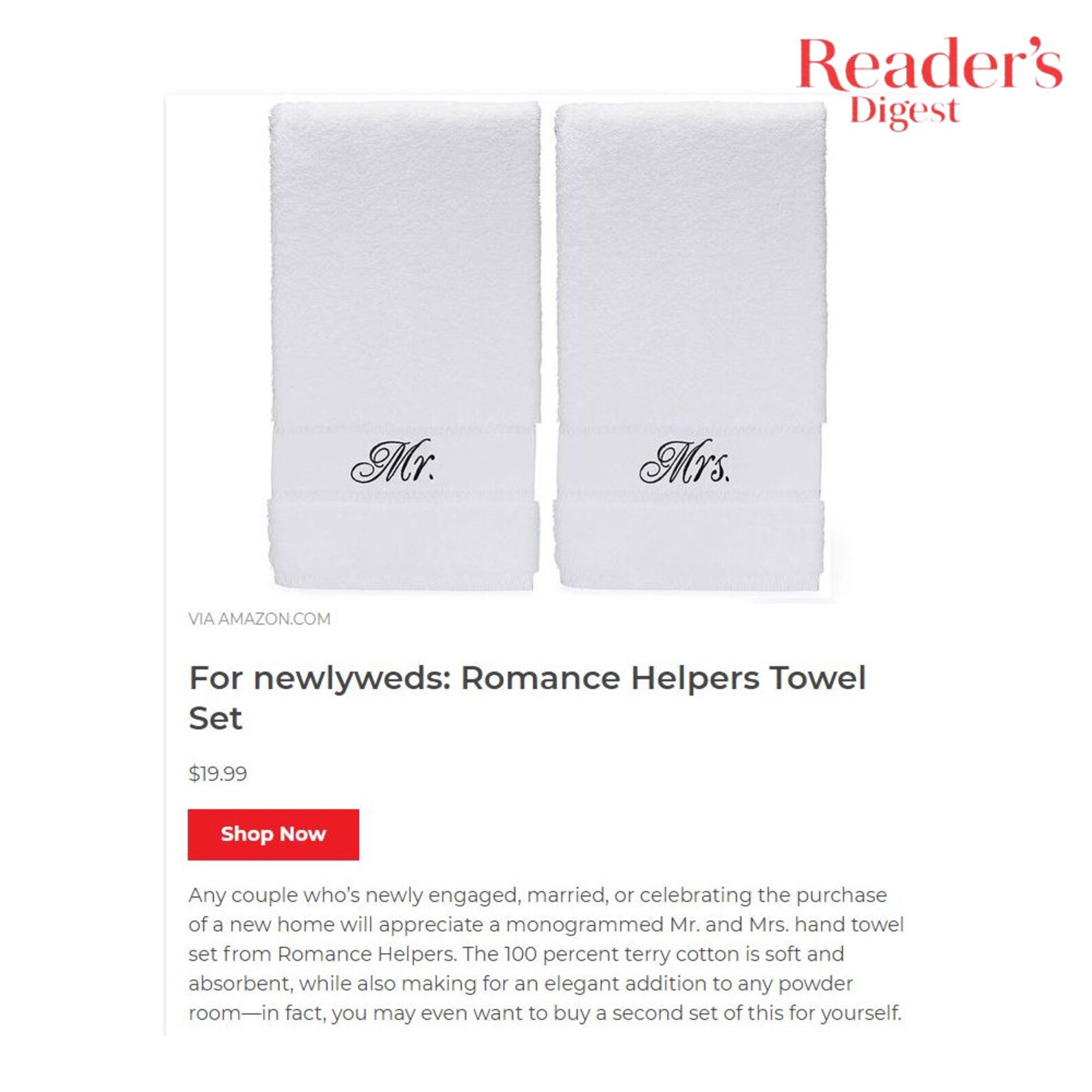 Set of His and Hers Hand Towels Romantic Second Anniversary Gifts for