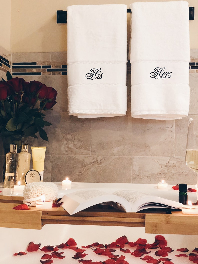 Set of His and Hers Bath Towels Romantic Second Anniversary Etsy