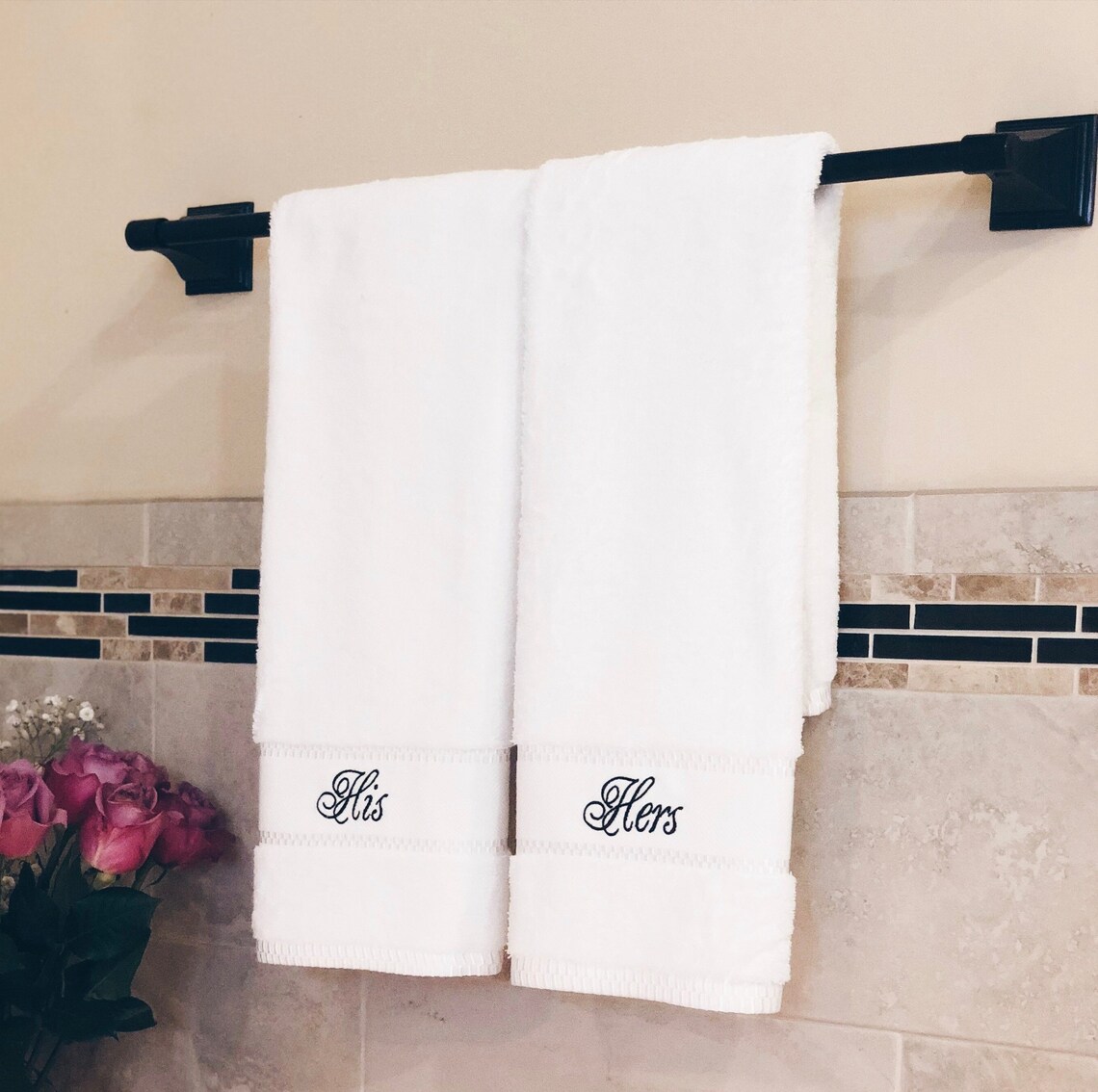 Set of His and Hers Hand Towels Romantic Second Anniversary Gifts for
