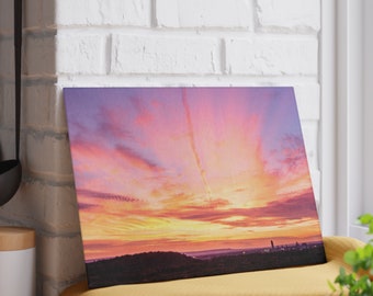 Albany, NY Sunset.  Glass Cutting Board by Joyce Pupello