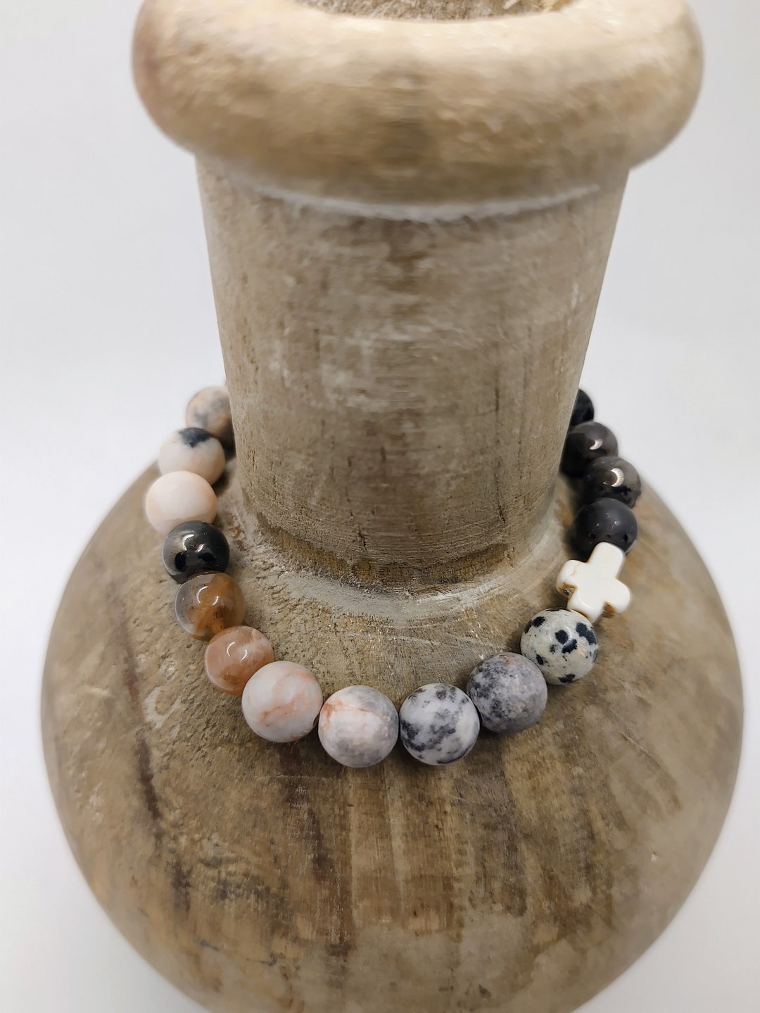 Beaded Howlite Cross Stretch Stack of 3 Dalmation Jasper Christmas ...