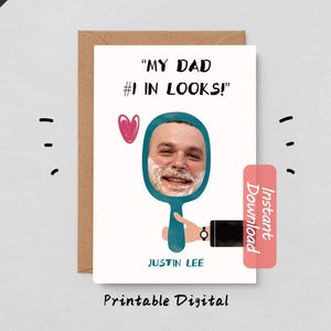 Cartão personalizado para o Dia dos Pais | Cartão com espelho fotográfico personalizado | Presente para imprimir para o pai | Texto editável | Download instantâneo | Canva PNG