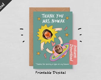 DIY Personalized Teacher Thank You Card | Printable Sun & Planet Design | Custom Name and Photo | Teacher Appreciation | Canva PNG