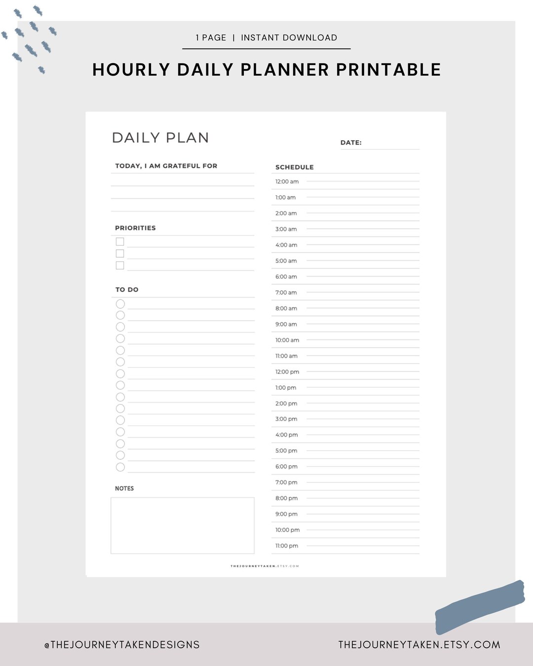 Hourly Daily Planner Printable, Daily Appreciation / Priorities / to Do ...