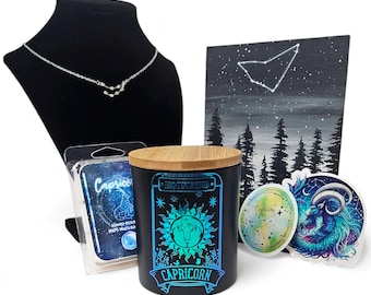 Capricorn Gift Box Set | 100% Soy | Vegan | Zodiac | Candles | Art Prints | Occult | Astrology | Handmade