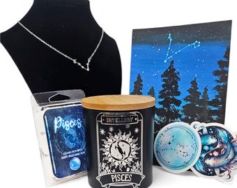 Pisces Gift Box Set | 100% Soy | Vegan | Zodiac | Candles | Art Prints | Occult | Astrology | Handmade