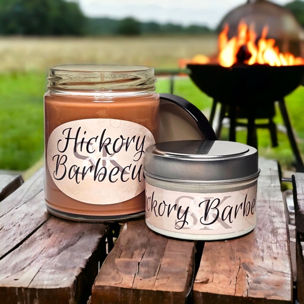 Hickory Barbecue Scented Candle | 100% Soy | Handmade | Gift Ideas | Party Favors | Vegan | Cruelty-Free | Rustic Decor | Brown Candle
