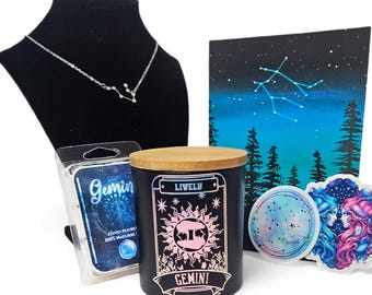 Gemini Gift Box Set | 100% Soy | Vegan | Zodiac | Candles | Art Prints | Occult | Astrology | Handmade