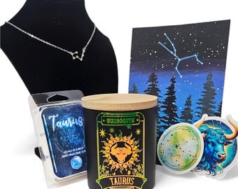 Taurus Gift Box Set | 100% Soy | Vegan | Zodiac | Candles | Art Prints | Occult | Astrology | Handmade