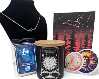 Leo Gift Box Set | 100% Soy | Vegan | Zodiac | Candles | Art Prints | Occult | Astrology | Handmade