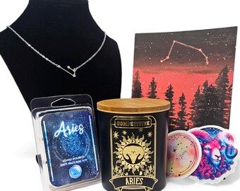 Aries Gift Box Set | 100% Soy | Vegan | Zodiac | Candles | Art Prints | Occult | Astrology | Handmade