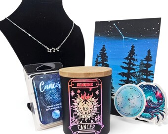 Cancer Gift Box Set | 100% Soy | Vegan | Zodiac | Candles | Art Prints | Occult | Astrology | Handmade