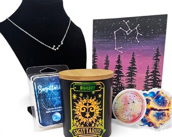 Sagittarius Gift Box Set | 100% Soy | Vegan | Zodiac | Candles | Art Prints | Occult | Astrology | Handmade