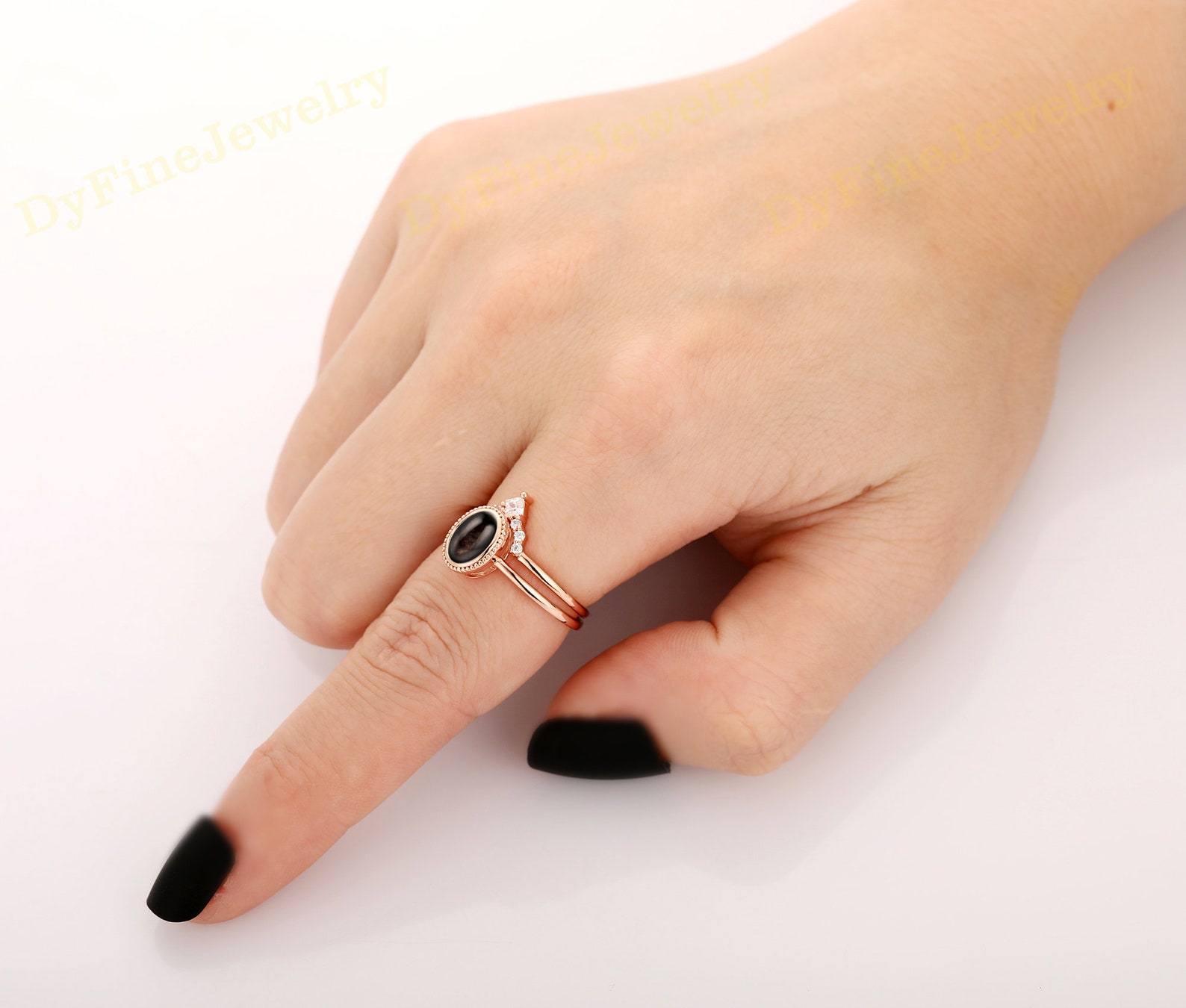 Birthday Gift Ring For Lover 7x9mm Cabochon Cut Natural Black Etsy