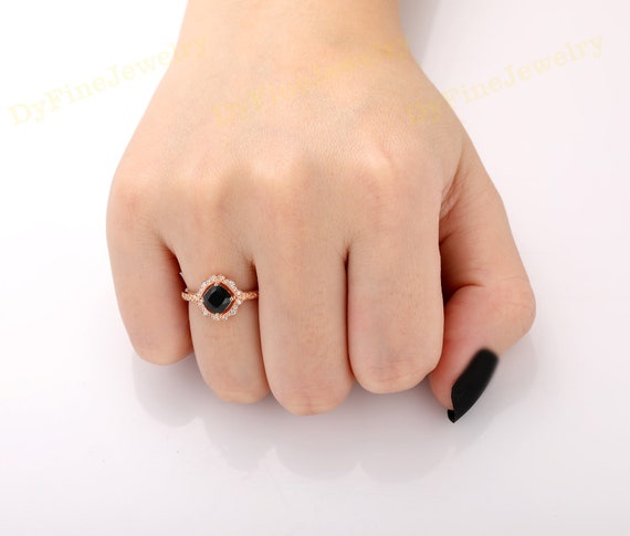 Handmade Ring Black Gemstone Stone Ring 7.5mm Cushion Cut | Etsy