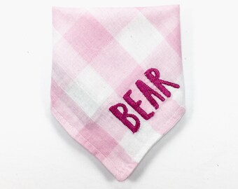 Embroidered Plaid Dog Bandana, Personalized Doggie Bandanna, Custom Puppy Scarf, Pet Scarves