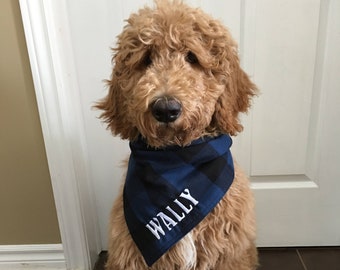 Embroidered Buffalo Plaid Dog Bandana, Personalized Doggie Bandanna, Custom Puppy Scarf, Pet Scarves