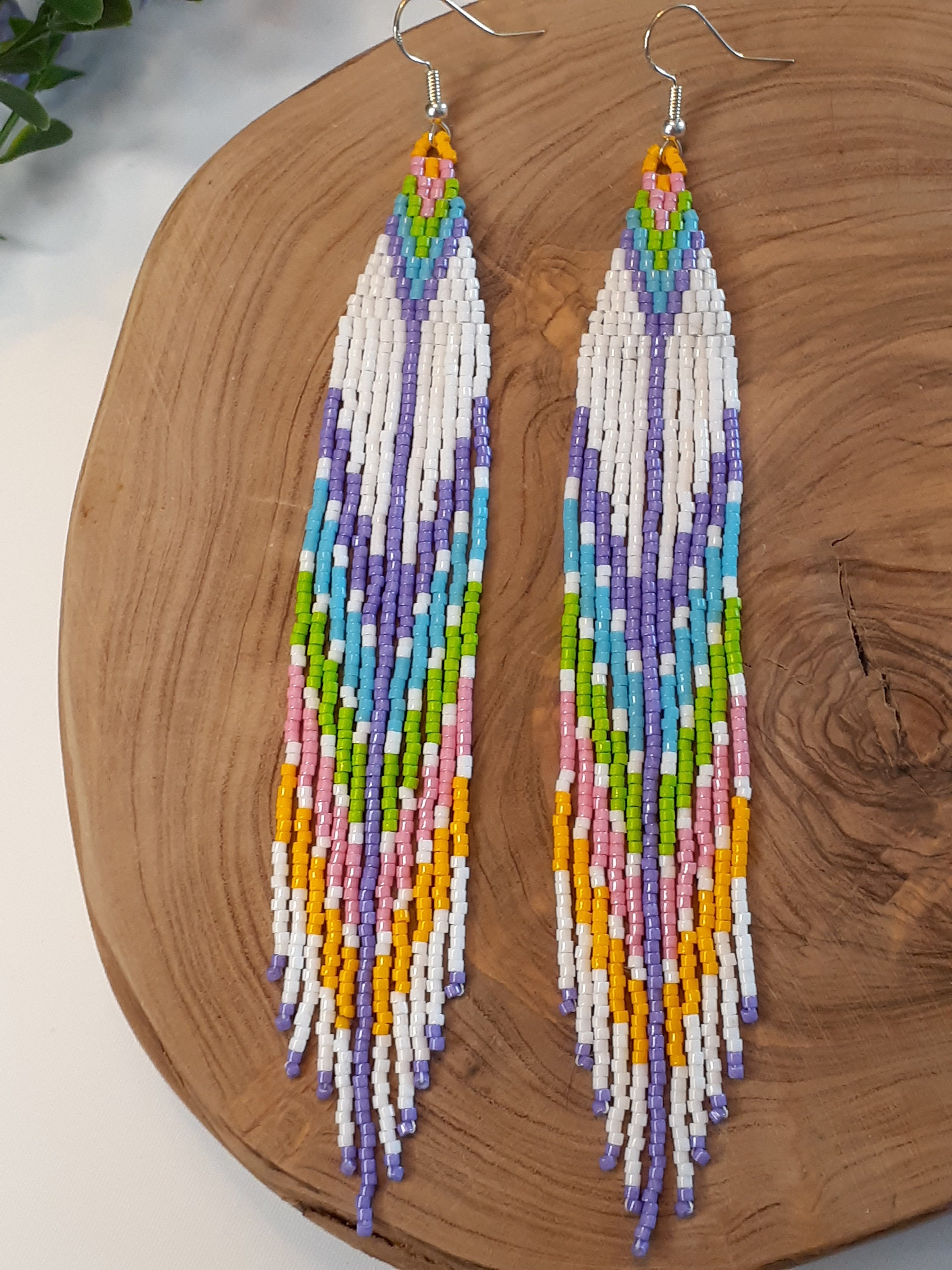 Handwoven Native Style Seed Bead Fringe Earrings - Etsy